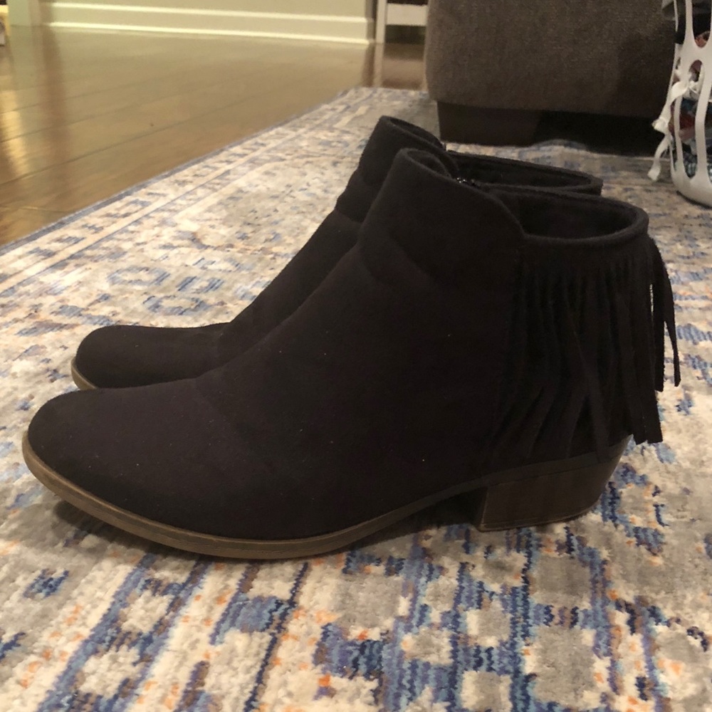 Sugar Black Suede Fringe Booties